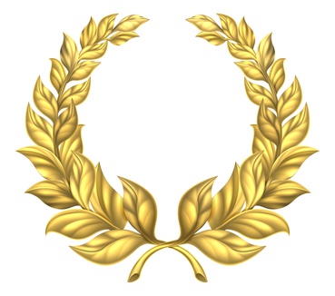 A golden laurel wreath design element illustration of a circular gold wreath made up of two branches