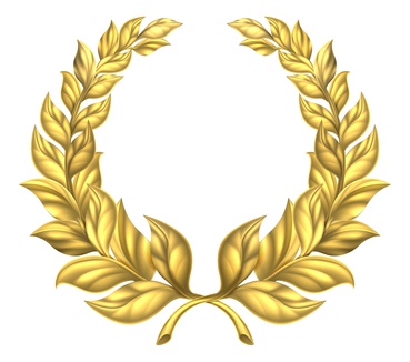 A golden laurel wreath design element illustration of a circular gold wreath made up of two branches